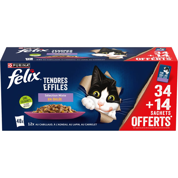 PURINA Felix Effilés en gelée cabillaud, lapin, agneau pour chat adulte