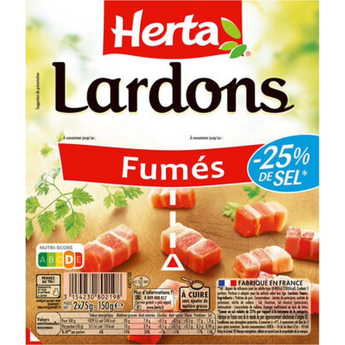 HERTA Lardons fumés -25% sel
