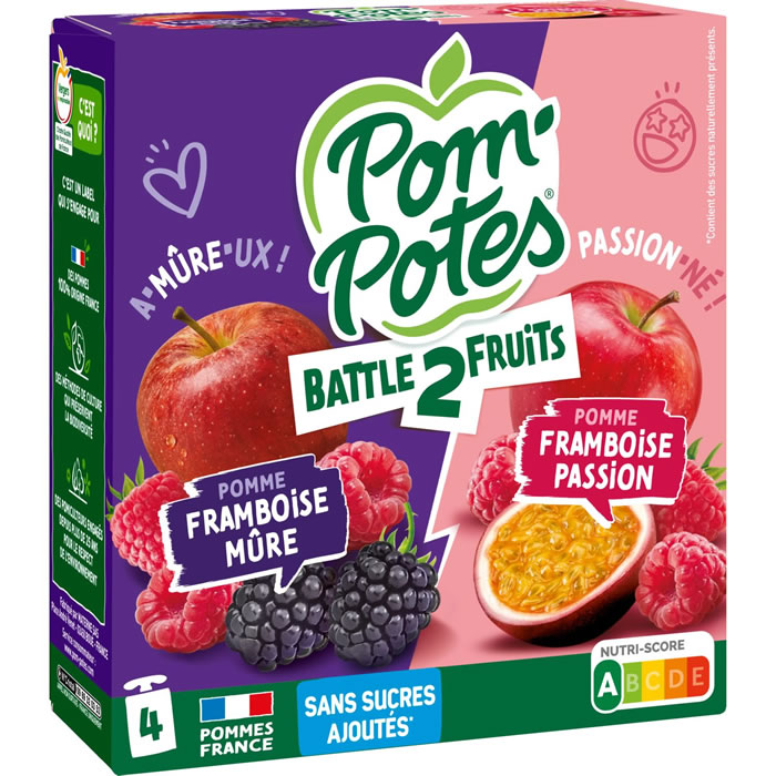 POM'POTES Dessert pomme, framboise, mûre, passion sans sucres ajoutés