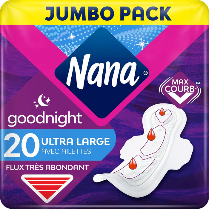 NANA Good Night Serviettes hygiéniques avec ailettes ultra large