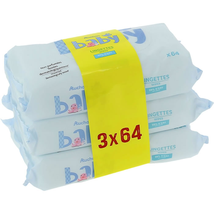 AUCHAN Baby Lingettes nettoyantes à l'eau