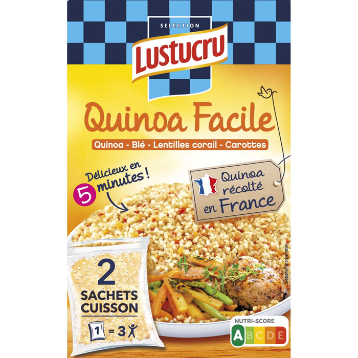 LUSTUCRU Mélange de quinoa, blé, lentilles corail sachets cuisson