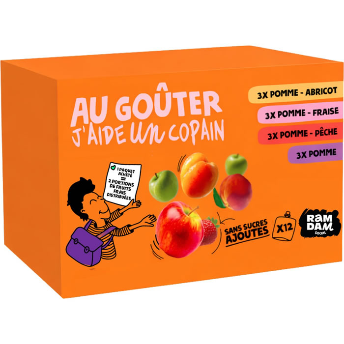 RAMDAM Dessert pomme, abricot, fraise, pêche sans sucres ajoutés