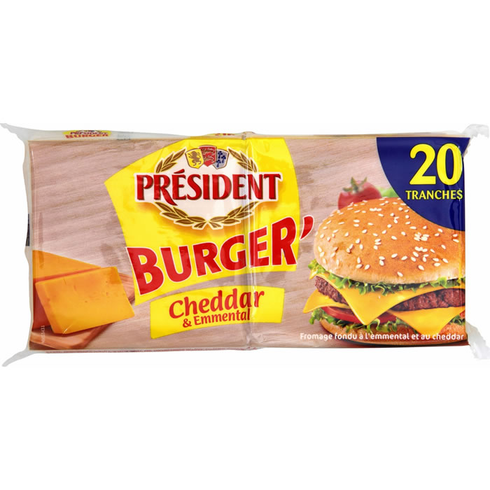 PRESIDENT Burger' Cheddar et emmental en tranches