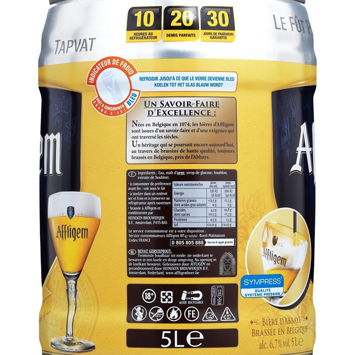 Affligem Fût de Bière blonde - 5L - Compatible Beertender : :  Epicerie